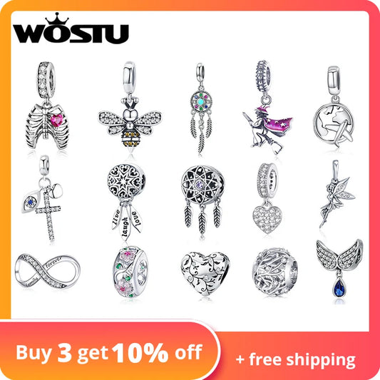 WOSTU 925 Sterling Silver Animal Cat Charm Pendant